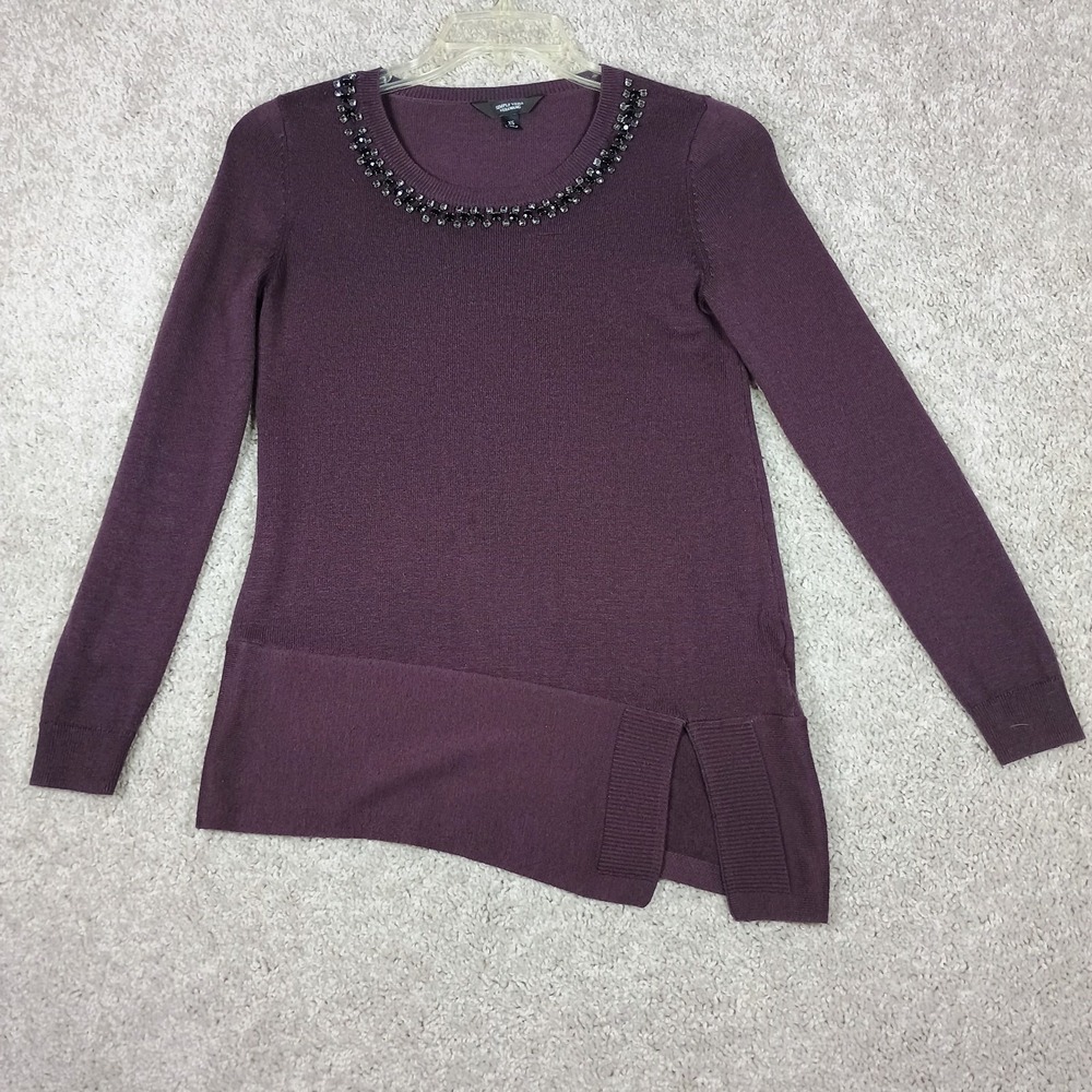 Simply Vera Vera Wang Sweater Women's XS Plum Maroon Beaded Embellished